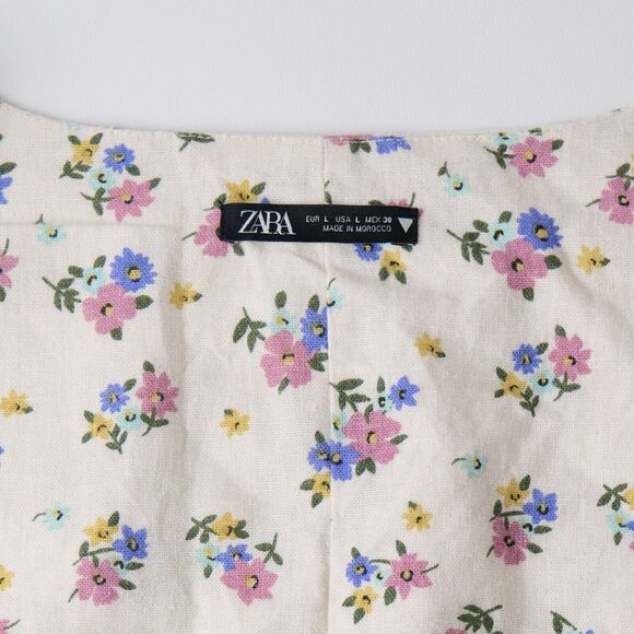 Zara Crop Blouse Top Womens L Romantic Floral Square Neck Cottage Retro Regency - Picture 5 of 7